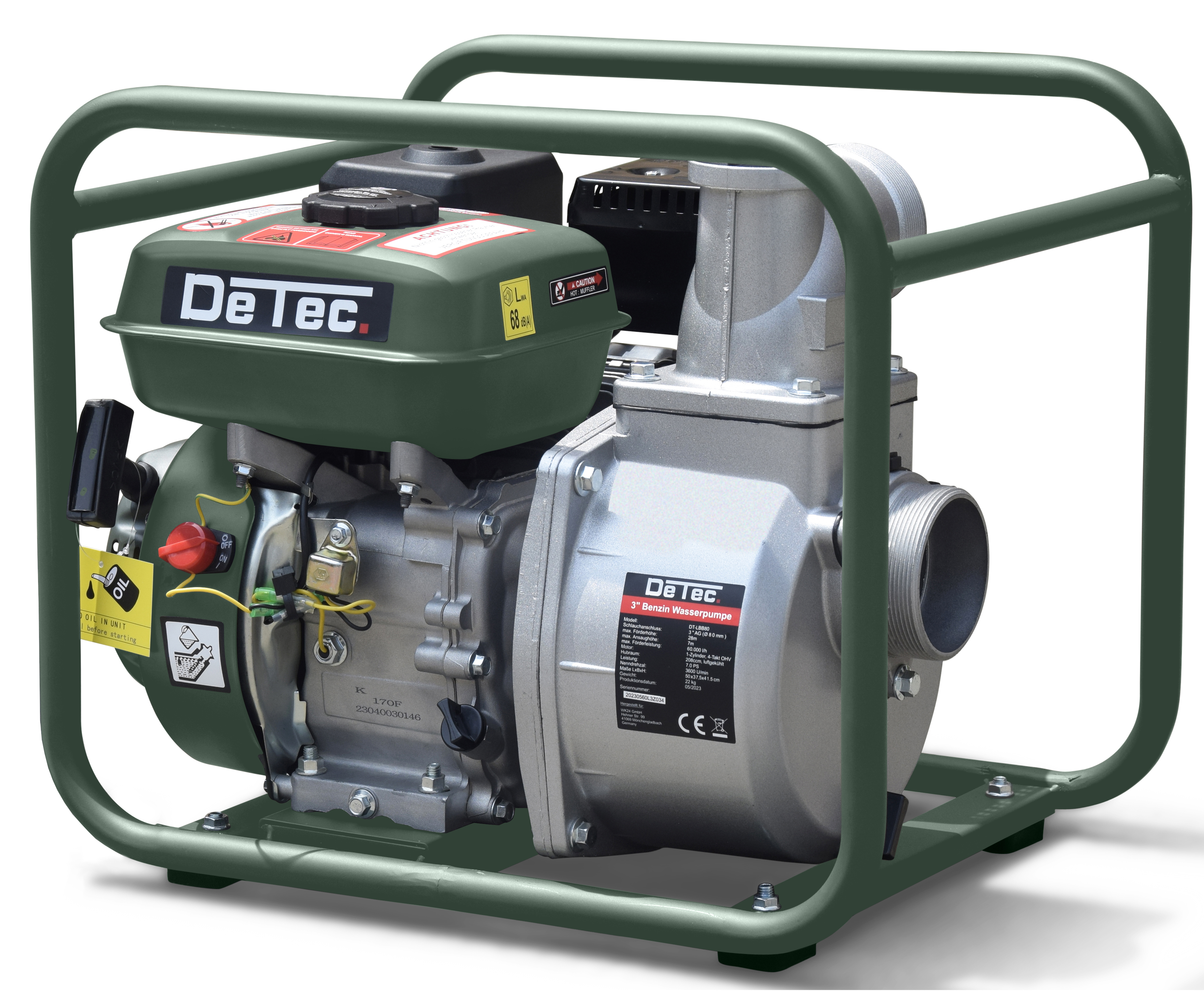 DeTec. 3" Zoll Benzin Gartenpumpe Motor Wasserpumpe 60.000 L/h