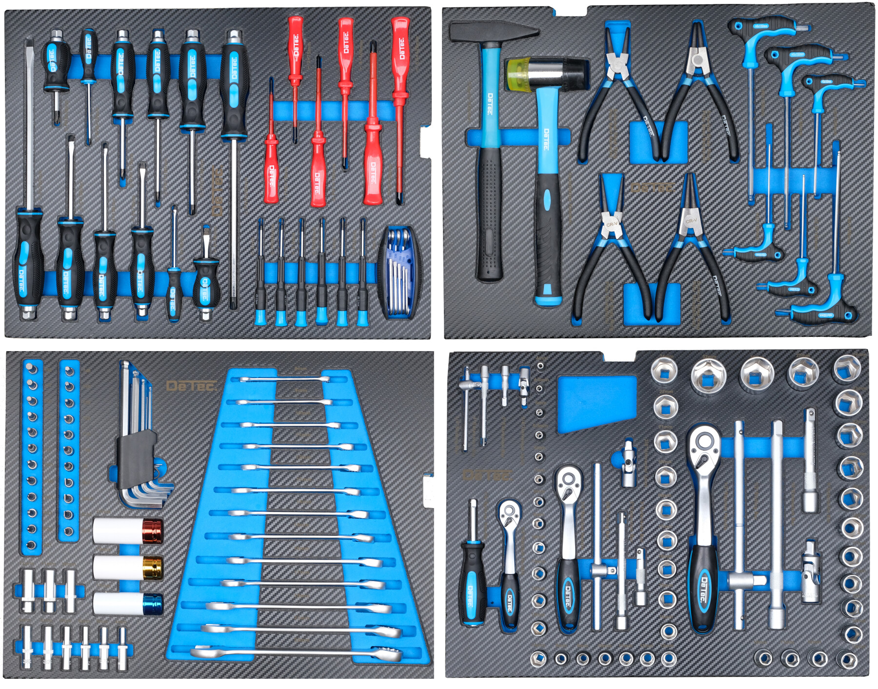 DeTec. Werkzeugkiste 2044 | 4 Schubladen | 175-teilig | Werkzeugsortiment aus CrV-Werkzeugstahl