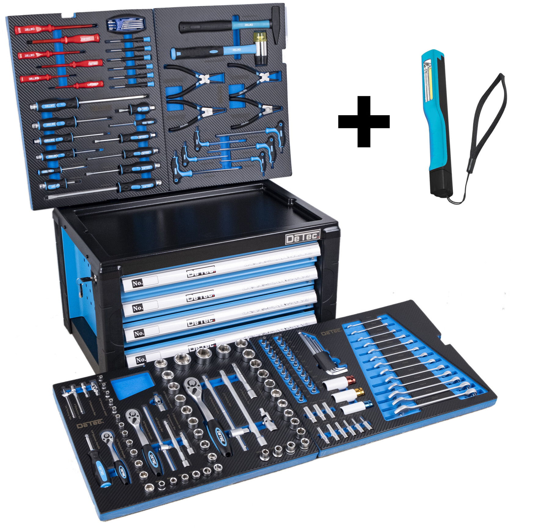 DeTec Werkzeugkiste 2044 in blau + Pennlight
