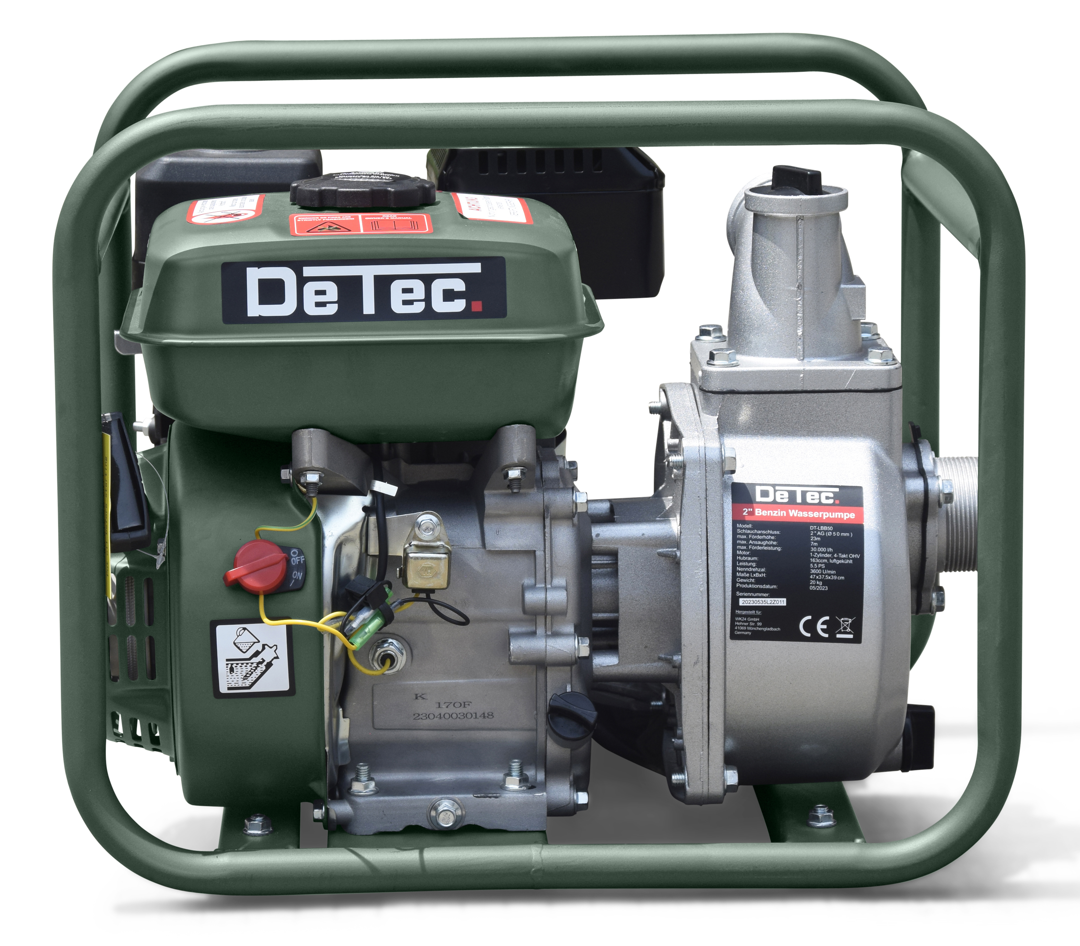 DeTec. 2" Zoll Gartenpumpe mit Benzinmotor | Wasserpumpe mit 30.000 L/h Leistung