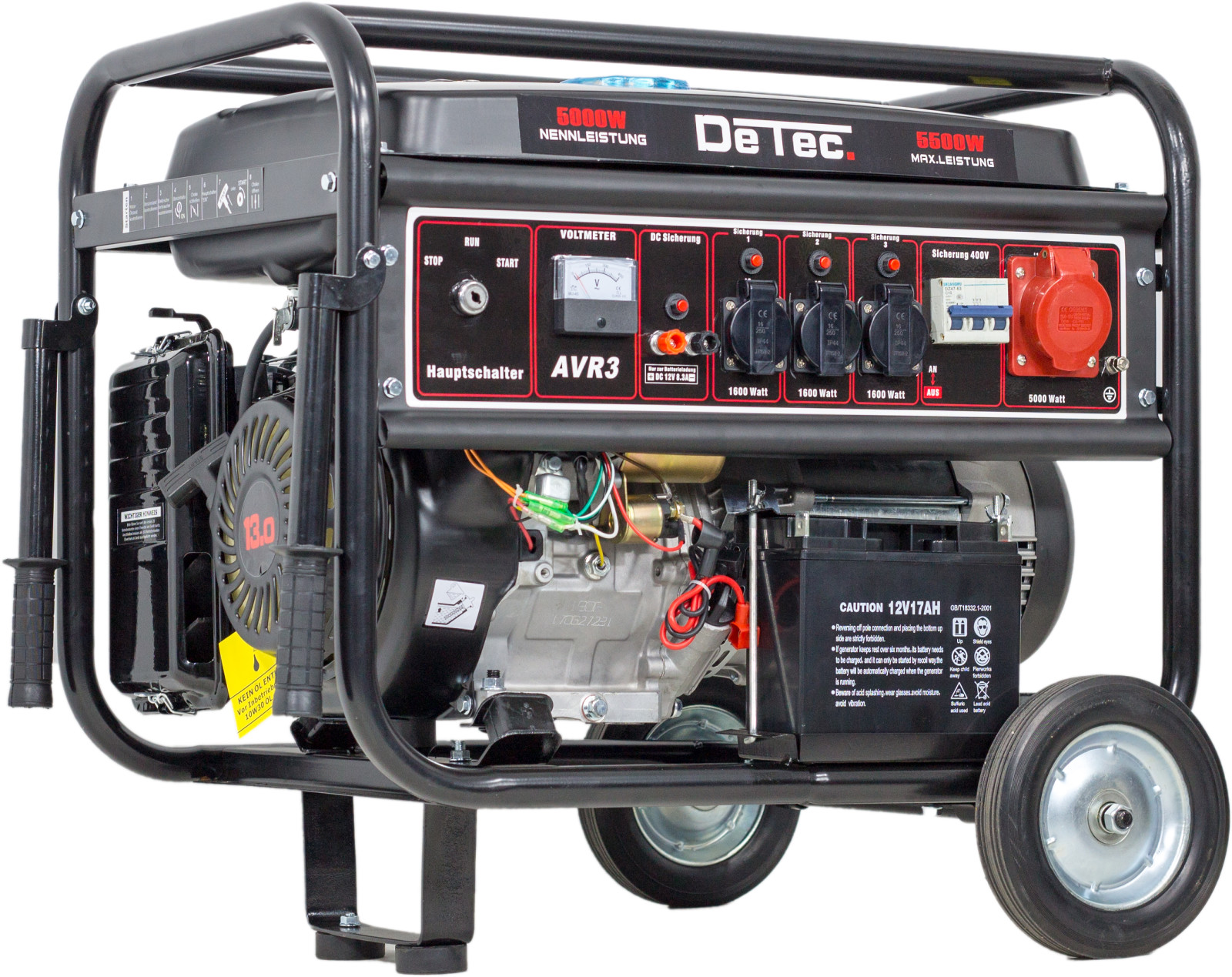 DeTec. 3-Phasen Benzin Stromerzeuger 5,5 KW Starkstrom 230+400V E-Start | DT-LB6500E-3