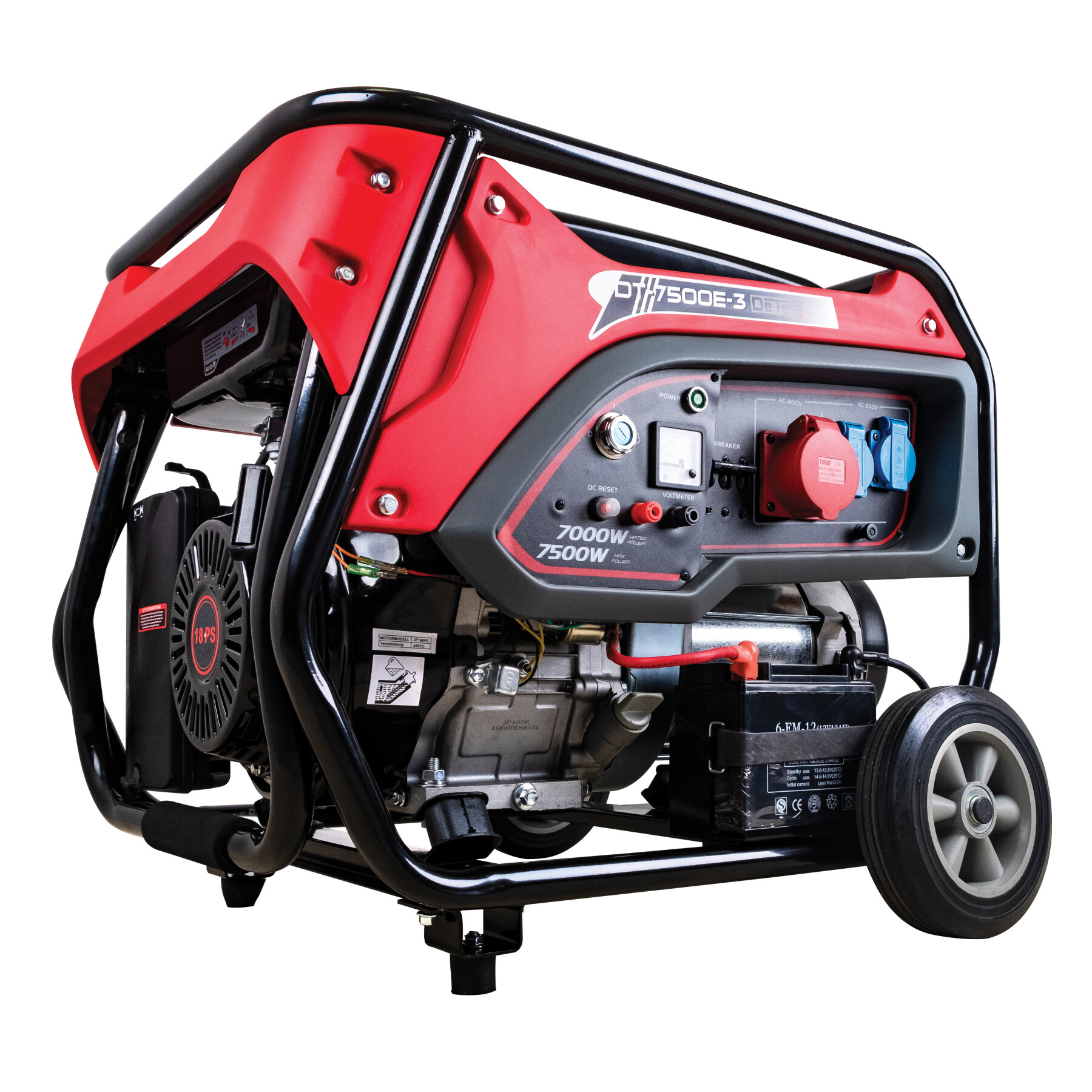 DeTec. DT-7500E-3 230V/400V Benzin-Generator 7,5 kW mit E-Start